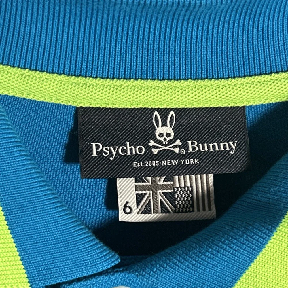 PSYCHO BUNNY Mens Size 6/L Polo Shirt Blue Pima Cotton Large Logo